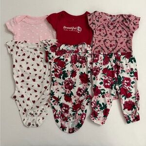 Floral and Heart Baby Onesies Set bundle